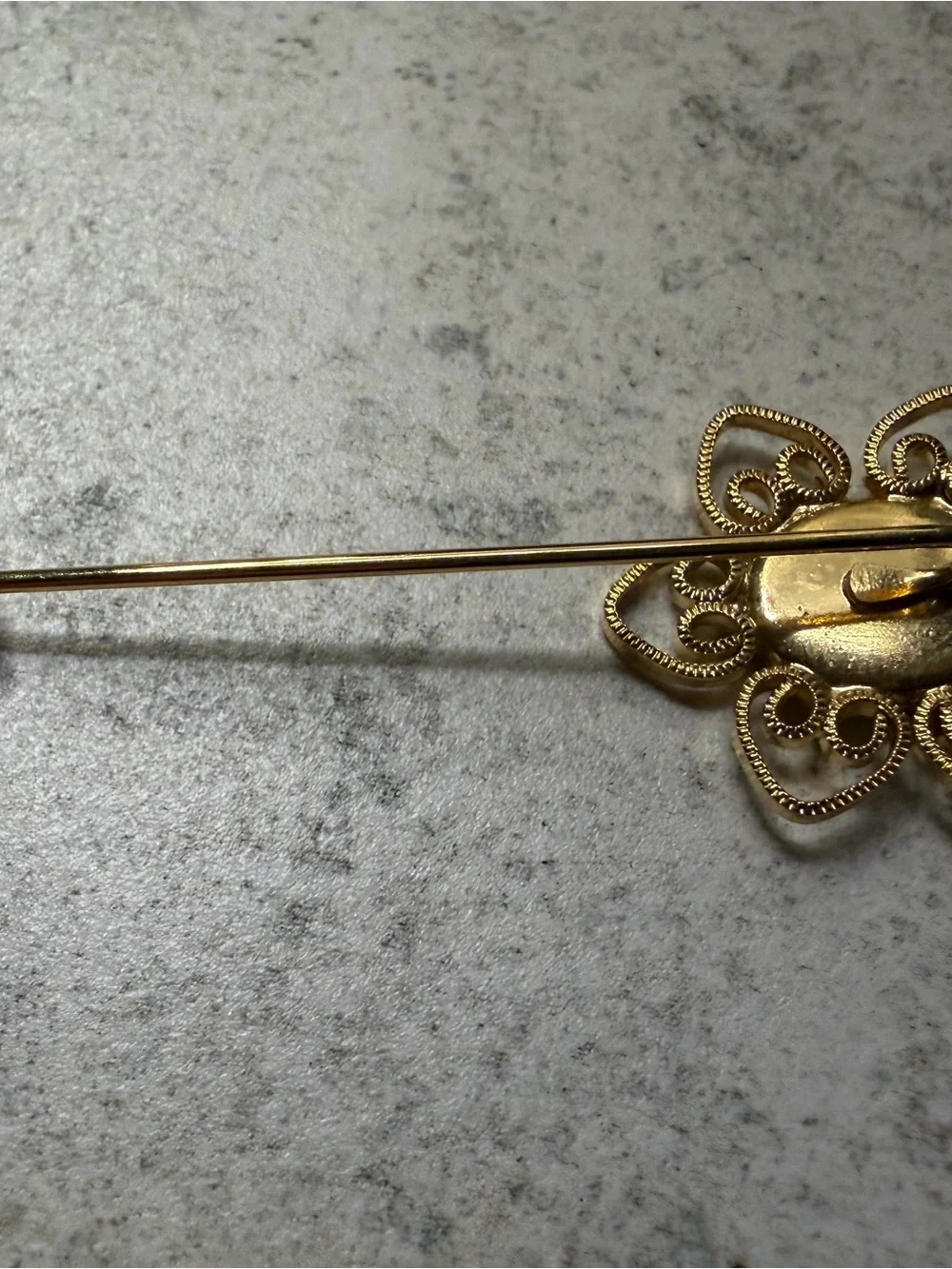 Gold Floral Stick Pin with Green and White Enamel